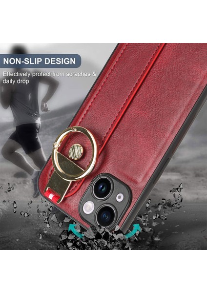 iPhone 12 Kılıf Ayarlanabilir Bileklik Kickstand Döngü Pu Deri Bilek Kayışı (Yurt Dışından)