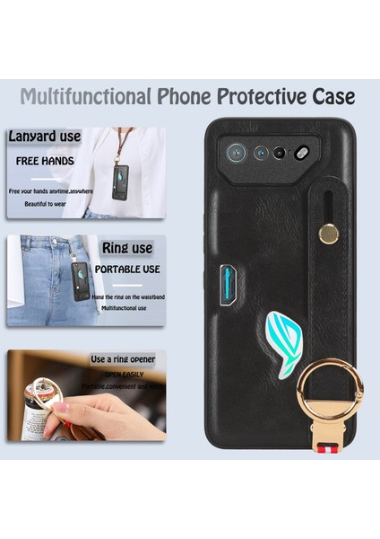 Asus Rog Phone 7 Kılıf Ayarlanabilir Bileklik Kickstand Döngü Pu Deri Bilek Kayışı (Yurt Dışından) modelleri