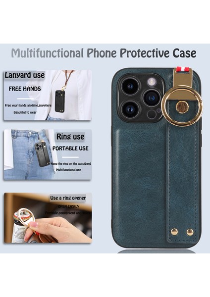iPhone 13 Pro Max Kılıf Ayarlanabilir Bileklik Kickstand Döngü Pu Deri Bilek Kayışı (Yurt Dışından)