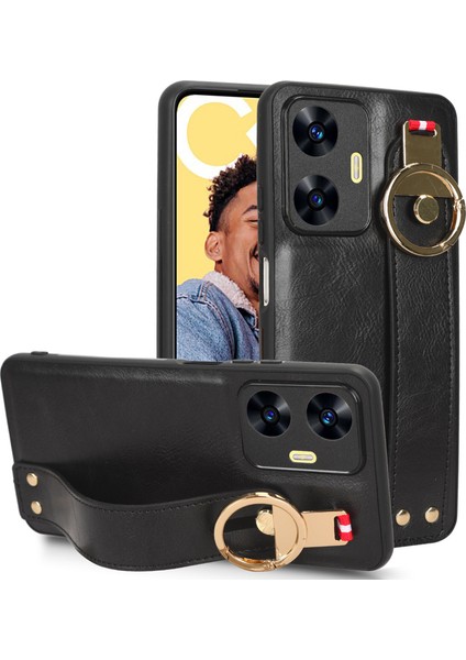 Realme C55 4g Kılıf Ayarlanabilir Bileklik Kickstand Döngü Pu Deri Bilek Kayışı (Yurt Dışından)