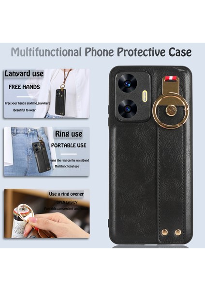 Realme C55 4g Kılıf Ayarlanabilir Bileklik Kickstand Döngü Pu Deri Bilek Kayışı (Yurt Dışından) modelleri