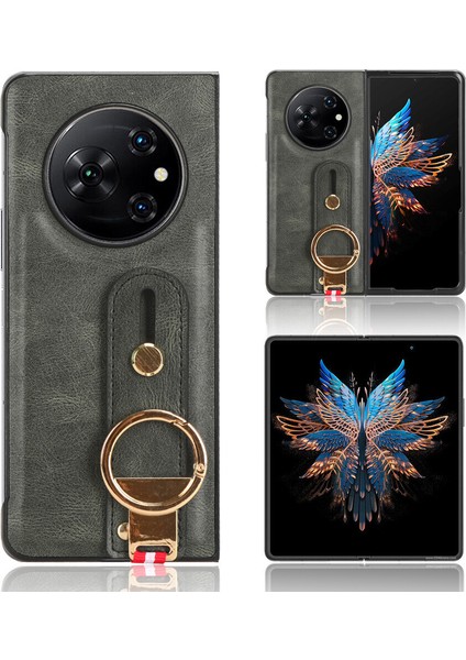 Tecno Phantom V Fold Kılıf Ayarlanabilir Bileklik Kickstand Döngü Pu Deri Bilek Kayışı (Yurt Dışından)
