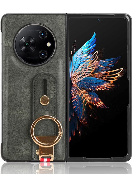 Tecno Phantom V Fold Kılıf Ayarlanabilir Bileklik Kickstand Döngü Pu Deri Bilek Kayışı (Yurt Dışından)
