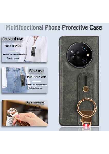 Tecno Phantom V Fold Kılıf Ayarlanabilir Bileklik Kickstand Döngü Pu Deri Bilek Kayışı (Yurt Dışından)