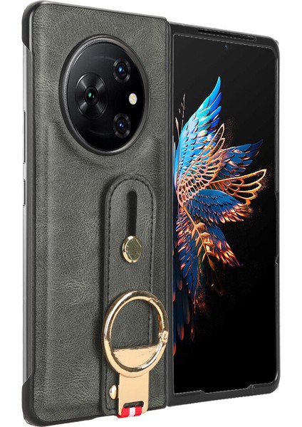 Tecno Phantom V Fold Kılıf Ayarlanabilir Bileklik Kickstand Döngü Pu Deri Bilek Kayışı (Yurt Dışından)