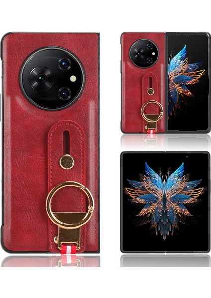 Tecno Phantom V Fold Kılıf Ayarlanabilir Bileklik Kickstand Döngü Pu Deri Bilek Kayışı (Yurt Dışından)