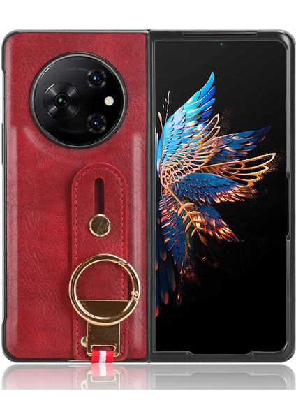 Tecno Phantom V Fold Kılıf Ayarlanabilir Bileklik Kickstand Döngü Pu Deri Bilek Kayışı (Yurt Dışından)