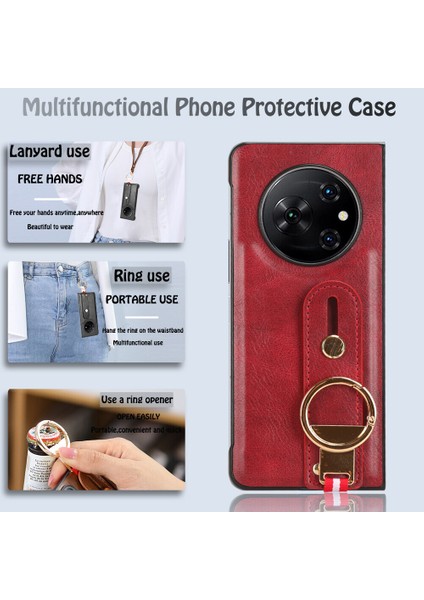 Tecno Phantom V Fold Kılıf Ayarlanabilir Bileklik Kickstand Döngü Pu Deri Bilek Kayışı (Yurt Dışından)