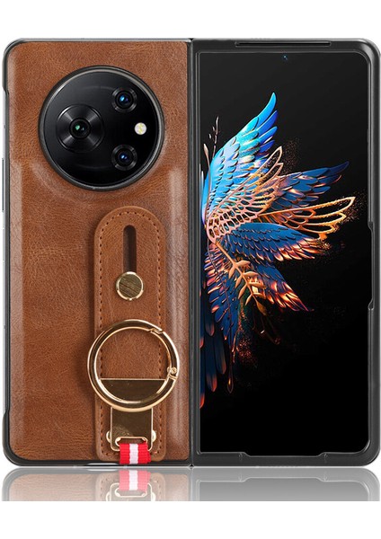 Tecno Phantom V Fold Kılıf Ayarlanabilir Bileklik Kickstand Döngü Pu Deri Bilek Kayışı (Yurt Dışından)