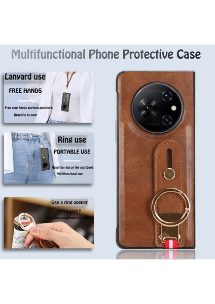 Tecno Phantom V Fold Kılıf Ayarlanabilir Bileklik Kickstand Döngü Pu Deri Bilek Kayışı (Yurt Dışından)