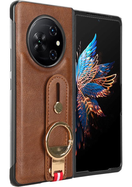 Tecno Phantom V Fold Kılıf Ayarlanabilir Bileklik Kickstand Döngü Pu Deri Bilek Kayışı (Yurt Dışından)