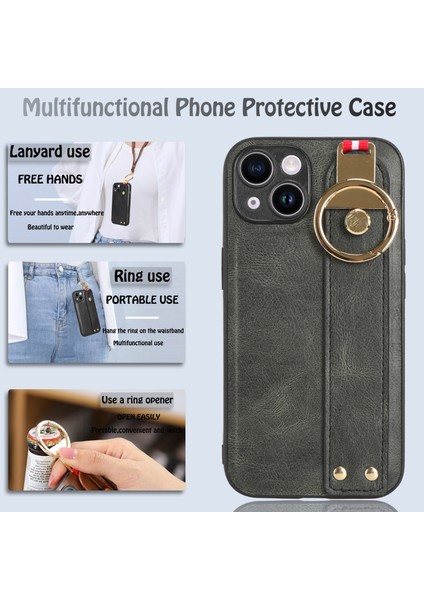 iPhone 12 Mini Kılıf Ayarlanabilir Bileklik Kickstand Döngü Pu Deri Bilek Kayışı (Yurt Dışından)