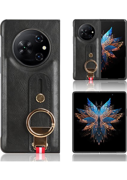 Tecno Phantom V Fold Kılıf Ayarlanabilir Bileklik Kickstand Döngü Pu Deri Bilek Kayışı (Yurt Dışından)