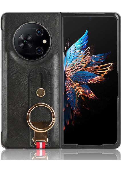 Tecno Phantom V Fold Kılıf Ayarlanabilir Bileklik Kickstand Döngü Pu Deri Bilek Kayışı (Yurt Dışından)