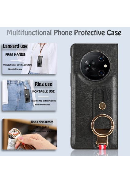 Tecno Phantom V Fold Kılıf Ayarlanabilir Bileklik Kickstand Döngü Pu Deri Bilek Kayışı (Yurt Dışından)