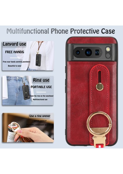 Google Pixel 8 Pro 5g Kılıf Ayarlanabilir Bileklik Kickstand Döngü Pu Deri Bilek Kayışı (Yurt Dışından) modelleri