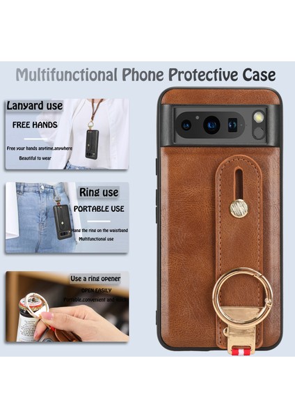 Google Pixel 8 Pro 5g Kılıf Ayarlanabilir Bileklik Kickstand Döngü Pu Deri Bilek Kayışı (Yurt Dışından) modelleri