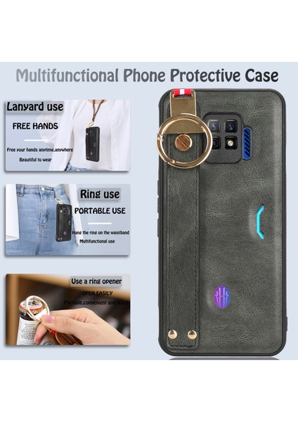 Zte Nubia Red Magic 7 Pro Kılıf Ayarlanabilir Bileklik Kickstand Döngü Pu Deri Bilek Kayışı (Yurt Dışından)