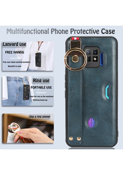Zte Nubia Red Magic 7 Pro Kılıf Ayarlanabilir Bileklik Kickstand Döngü Pu Deri Bilek Kayışı (Yurt Dışından)