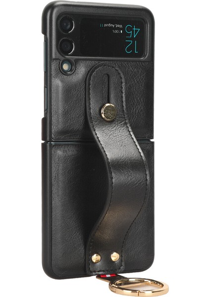 Samsung Galaxy Z Flip 3 5g Kılıf Ayarlanabilir Bileklik Kickstand Döngü Pu Deri Bilek Kayışı (Yurt Dışından)