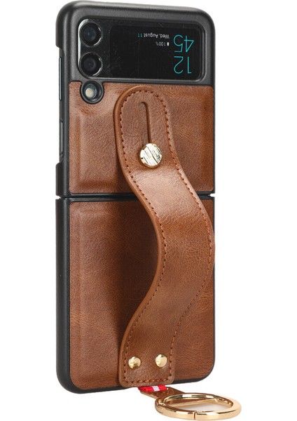 Samsung Galaxy Z Flip 3 5g Kılıf Ayarlanabilir Bileklik Kickstand Döngü Pu Deri Bilek Kayışı (Yurt Dışından)
