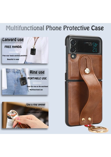 Samsung Galaxy Z Flip 3 5g Kılıf Ayarlanabilir Bileklik Kickstand Döngü Pu Deri Bilek Kayışı (Yurt Dışından) modelleri
