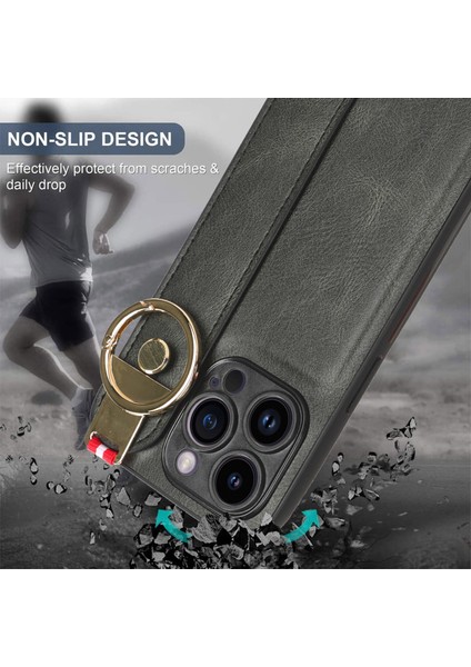 iPhone 14 Pro Max Kılıf Ayarlanabilir Bileklik Kickstand Döngü Pu Deri Bilek Kayışı (Yurt Dışından)