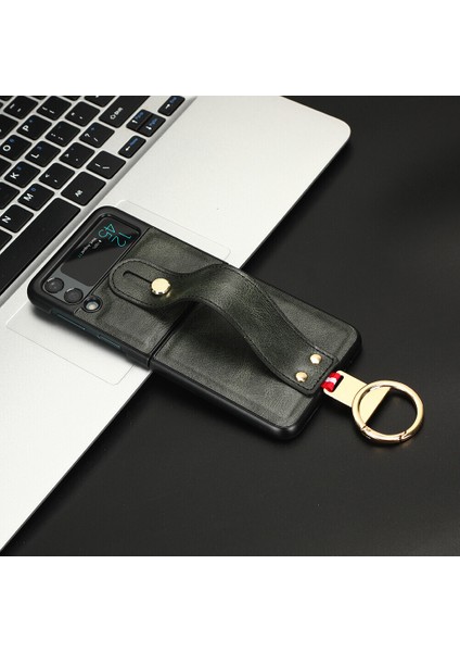 Samsung Galaxy Z Flip 3 5g Kılıf Ayarlanabilir Bileklik Kickstand Döngü Pu Deri Bilek Kayışı (Yurt Dışından)