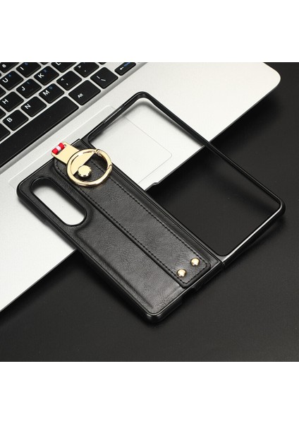 Samsung Galaxy Z Fold 4 5g Kılıf Ayarlanabilir Bileklik Kickstand Döngü Pu Deri Bilek Kayışı (Yurt Dışından)