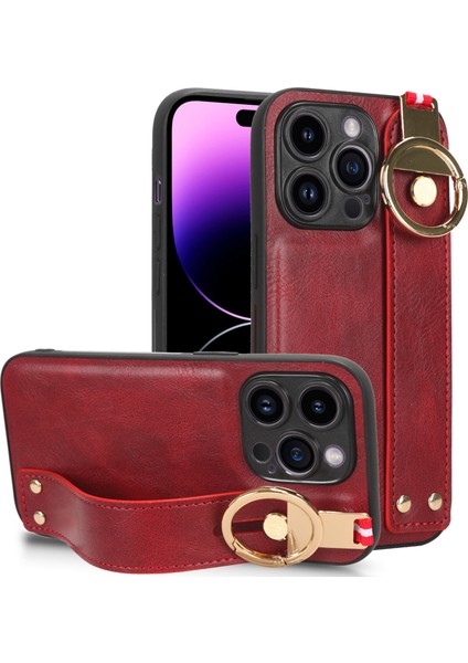 iPhone 14 Pro Kılıf Ayarlanabilir Bileklik Kickstand Döngü Pu Deri Bilek Kayışı (Yurt Dışından)