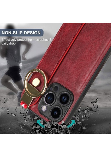 iPhone 14 Pro Kılıf Ayarlanabilir Bileklik Kickstand Döngü Pu Deri Bilek Kayışı (Yurt Dışından)