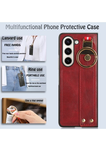 Samsung Galaxy Z Fold 5 5g Kılıf Ayarlanabilir Bileklik Kickstand Döngü Pu Deri Bilek Kayışı (Yurt Dışından) modelleri