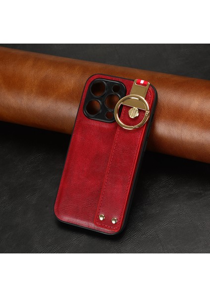 iPhone 14 Pro Kılıf Ayarlanabilir Bileklik Kickstand Döngü Pu Deri Bilek Kayışı (Yurt Dışından)