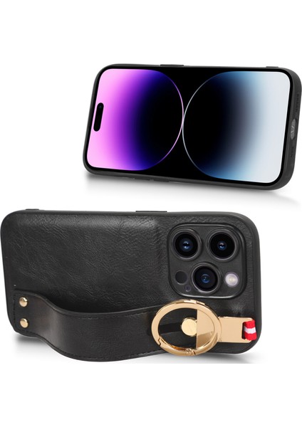 iPhone 14 Pro Kılıf Ayarlanabilir Bileklik Kickstand Döngü Pu Deri Bilek Kayışı (Yurt Dışından)