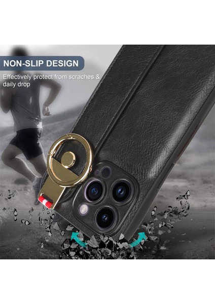 iPhone 14 Pro Kılıf Ayarlanabilir Bileklik Kickstand Döngü Pu Deri Bilek Kayışı (Yurt Dışından)