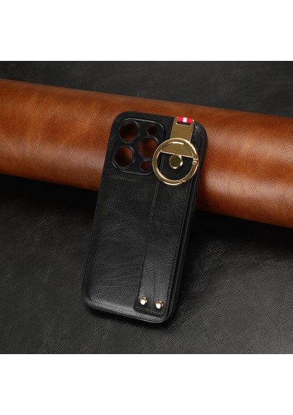 iPhone 14 Pro Kılıf Ayarlanabilir Bileklik Kickstand Döngü Pu Deri Bilek Kayışı (Yurt Dışından)