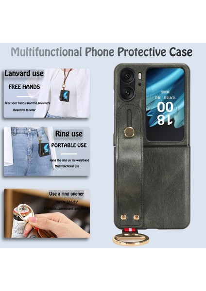 Oppo Fınd N2 Flıp 5g Kılıf Ayarlanabilir Bileklik Kickstand Döngü Pu Deri Bilek Kayışı (Yurt Dışından) modelleri