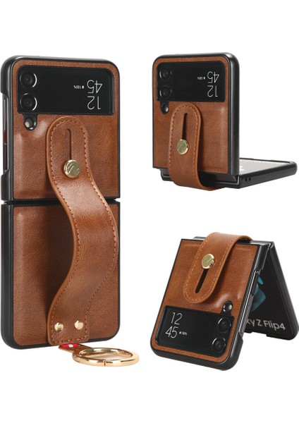 Samsung Galaxy Z Flip 4 5g Kılıf Ayarlanabilir Bileklik Kickstand Döngü Pu Deri Bilek Kayışı (Yurt Dışından)