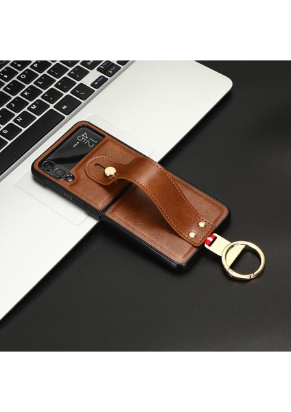 Samsung Galaxy Z Flip 4 5g Kılıf Ayarlanabilir Bileklik Kickstand Döngü Pu Deri Bilek Kayışı (Yurt Dışından)