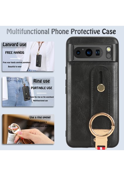 Google Pixel 8 5g Kılıf Ayarlanabilir Bileklik Kickstand Döngü Pu Deri Bilek Kayışı (Yurt Dışından)