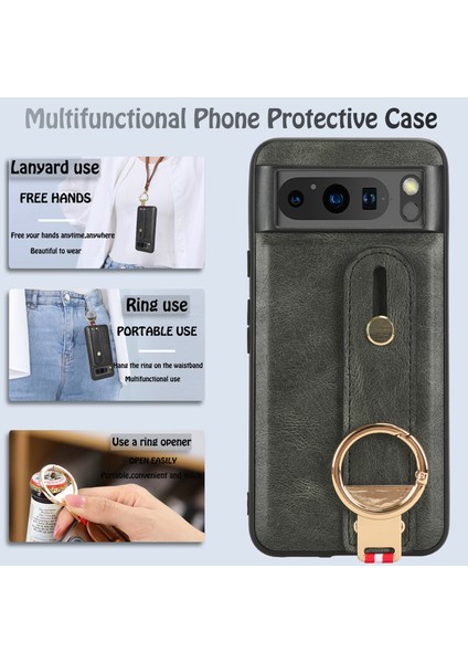 Google Pixel 8 5g Kılıf Ayarlanabilir Bileklik Kickstand Döngü Pu Deri Bilek Kayışı (Yurt Dışından)