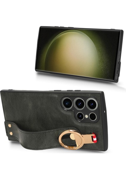 Samsung Galaxy S23 Ultra 5g Kılıf Ayarlanabilir Bileklik Kickstand Döngü Pu Deri Bilek Kayışı (Yurt Dışından)
