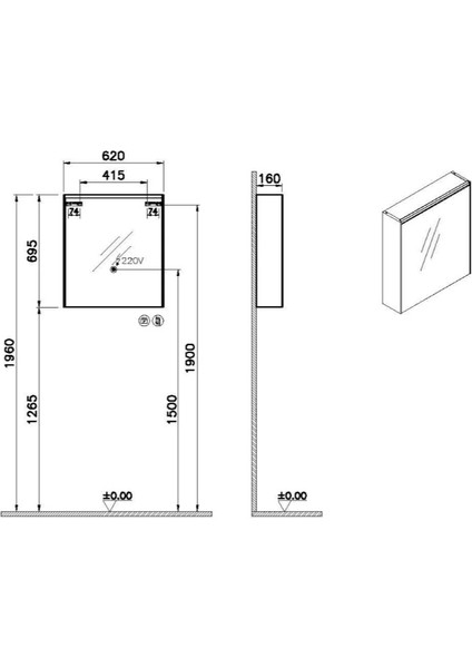 Core Dolaplı Ayna 60 cm LED Sol 66909