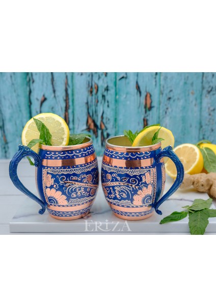 50 cc Işlemeli Kalaylı Kalın Bakır Bira Kokteyl Ayran Bardağı, Kadehi, 2'li Set