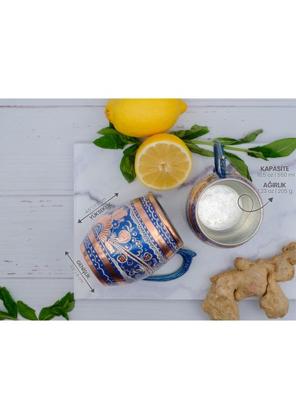 50 cc Işlemeli Kalaylı Kalın Bakır Bira Kokteyl Ayran Bardağı, Kadehi, 2'li Set