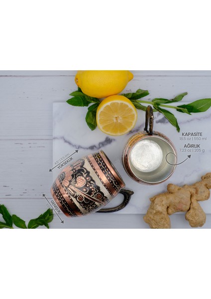 50 cc Işlemeli Kalaylı Kalın Bakır Bira Kokteyl Ayran Bardağı, Kadehi, 2'li Set