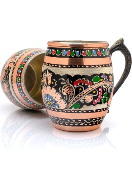 50 cc Işlemeli Kalaylı Kalın Bakır Bira Kokteyl Ayran Bardağı, Kadehi, 4'lü Set