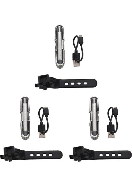 3x LED Bisiklet Kuyruk Işığı Kırmızı ve Mavi USB Şarj Edilebilir Su Geçirmez Süper Parlak Çok Amaçlı Acil Durum Işığı (Yurt Dışından)