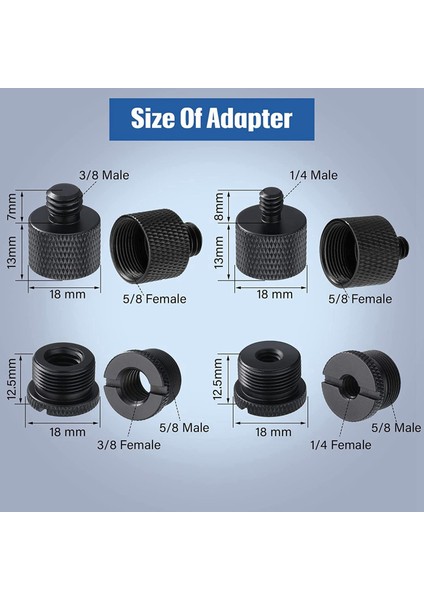 16 Adet Mikrofon Standı Konu Adaptör Seti, 5/8 Dişi - 3/8 Erkek ve 3/8 Dişi - 5/8 Erkek Vida Adaptör Konusu (Yurt Dışından)
