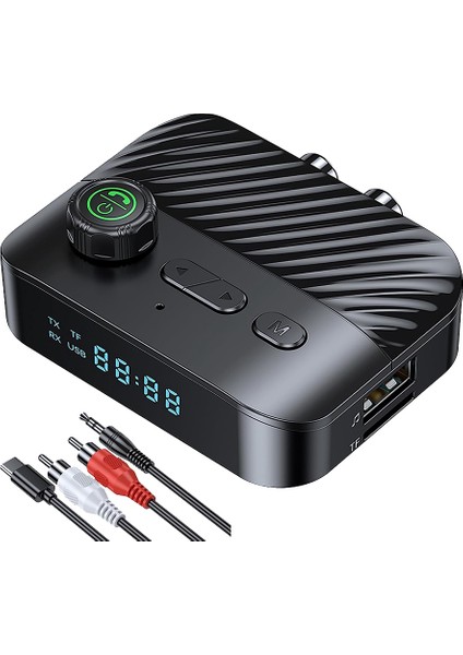 Bluetooth 5.3 Verici Alıcı Stereo LED Ekran 3.5 mm Aux Rca Kablosuz Handsfree Müzik Ses Adaptörü Tv Araba Için (Yurt Dışından)